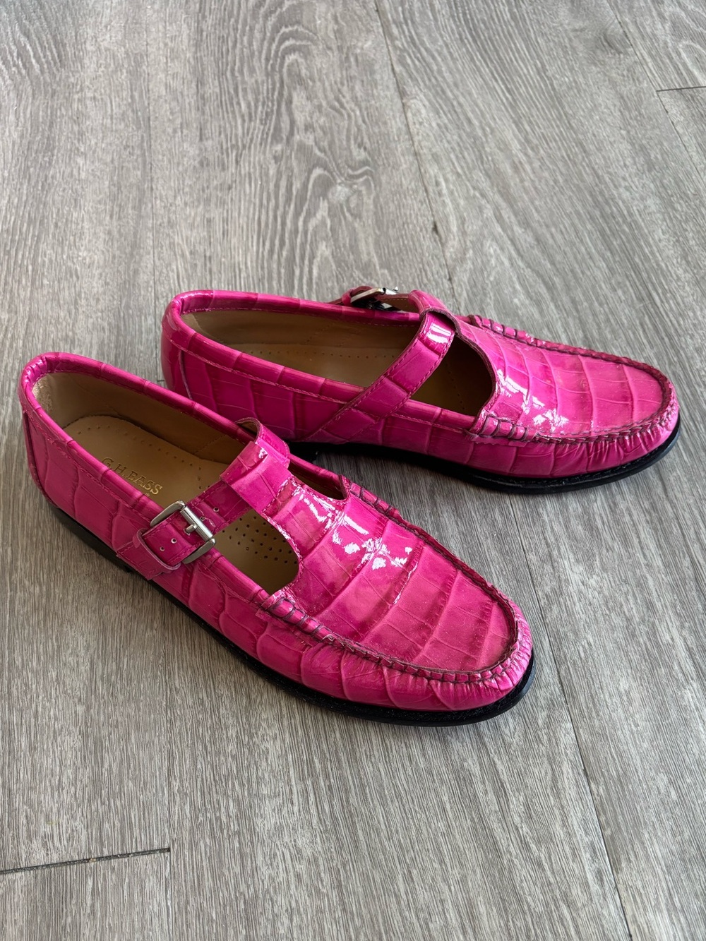 G.H. Bass & Co. Hot Pink Croc-Embossed Whitney Mary Jane Loafers